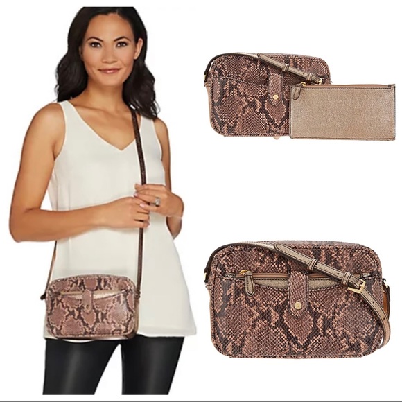 Snakeskin Reptile Anim Print Leather Crossbody Bag - Picture 6 of 7